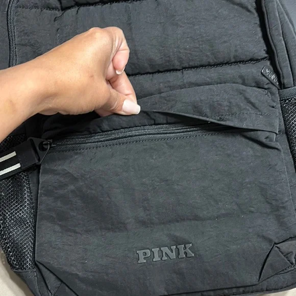 PINK Victoria's Secret Black Quilted Backpack with Reflective Stripes - Picture 4 of 6